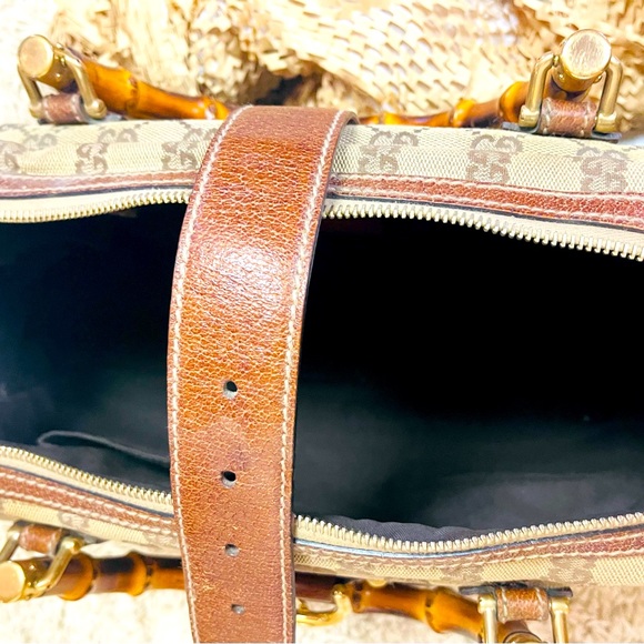 Vintage Gucci Monogram Bamboo Handle Handbag - Picture 9 of 11